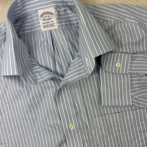 Brooks Brothers Shirt Mens 16-32 Blue Stripe Regent Fit Button Down L/S Oxford